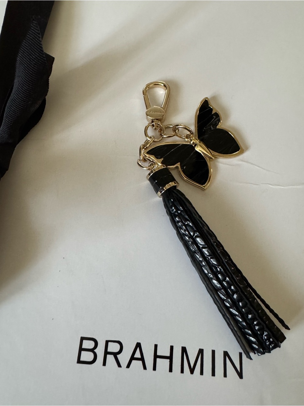 Beautiful Brahmin Black and Gold Butterfly Tassel Keyring